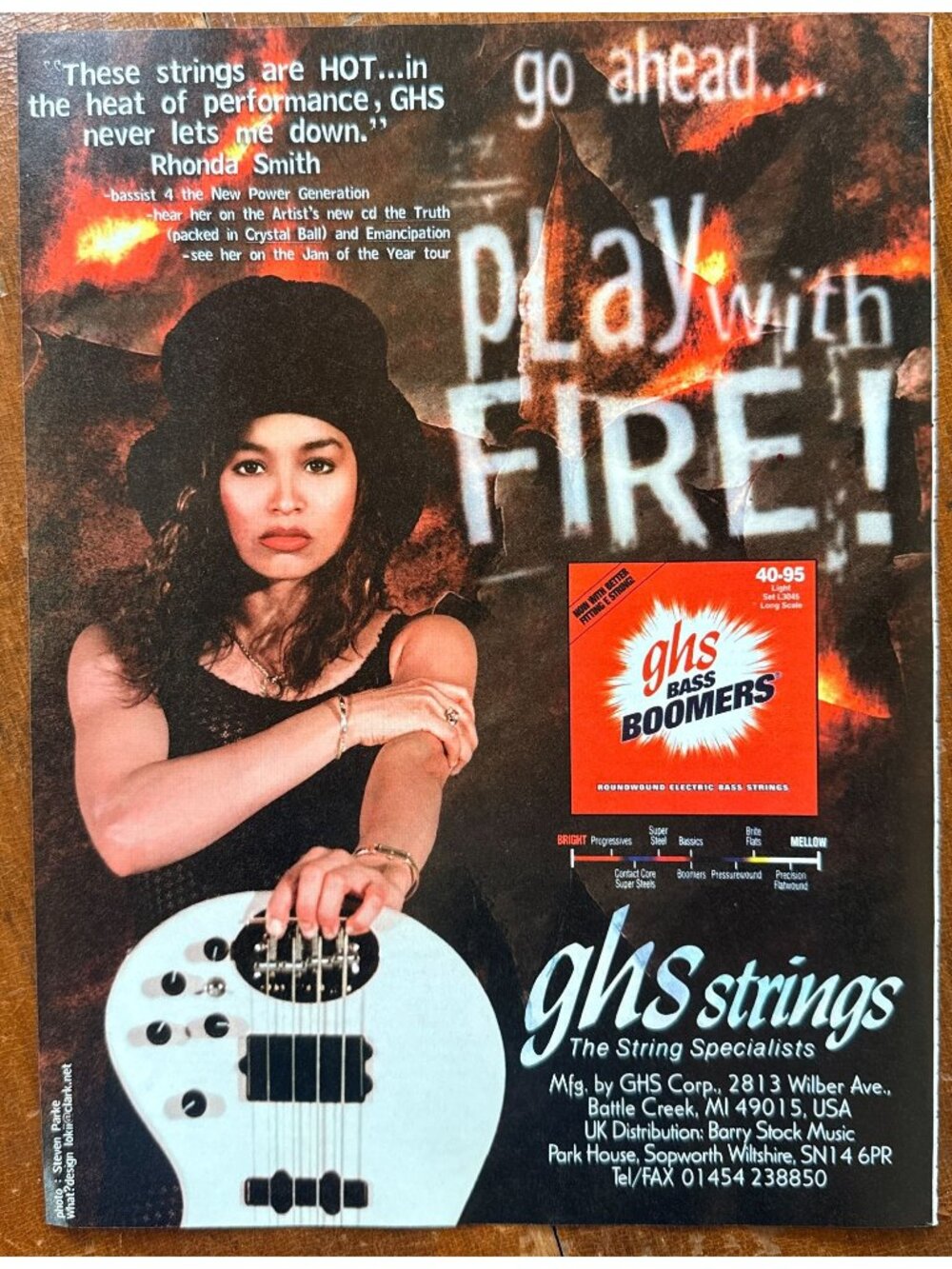 Vintage 1998 Rhonda Smith GHS Strings Guitar Magazine Advertisement Print Ad